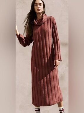 FP Beach Wanda Ribbed Long Sleeve Maxi Dress